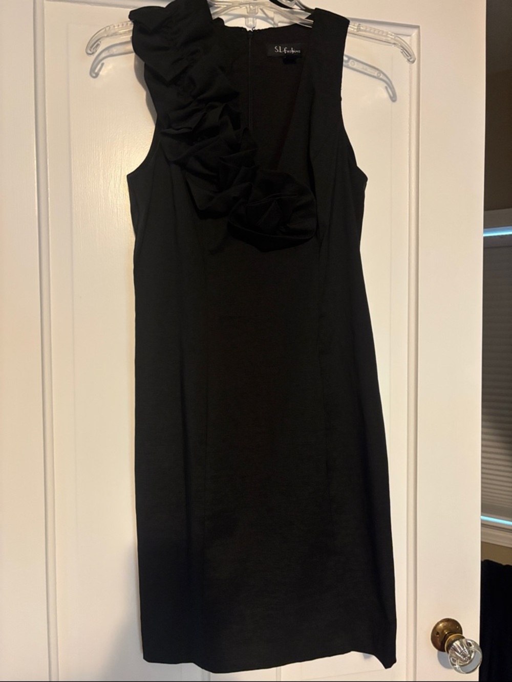 SL Fashions Black Ruffle V-Neck formal Dress